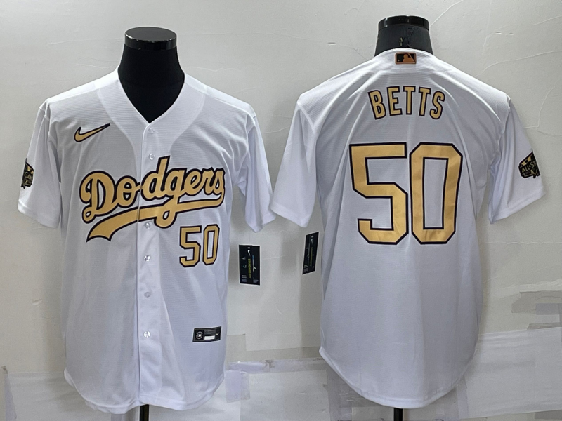 Men's Los Angeles Dodgers #50 Mookie Betts 2022 All-Star White Cool Base Stitched Baseball Jersey